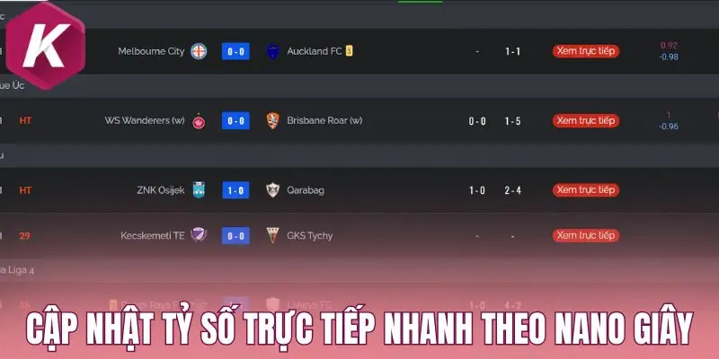 Cập nhật tỷ số trực tiếp nhanh theo nano giây