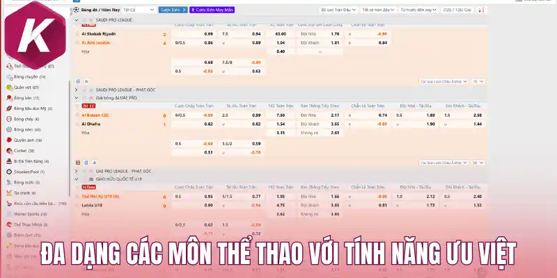 Đa dạng các môn thể thao với tính năng ưu Việt